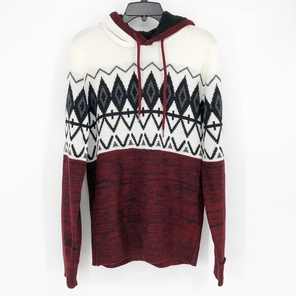 XRAY Men's Colorblocked Pattern Hoodie Sweater Jester Red Medium Long Sleeve NWT - Picture 3 of 11